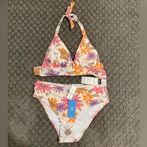 Dahlia Daisy Shirred Tall Tri & Mid Rise Bikini Set